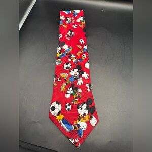 Mickey Unlimited Disney Mickey Mouse Playing Soccer Mens Necktie Red 52”L 4”W